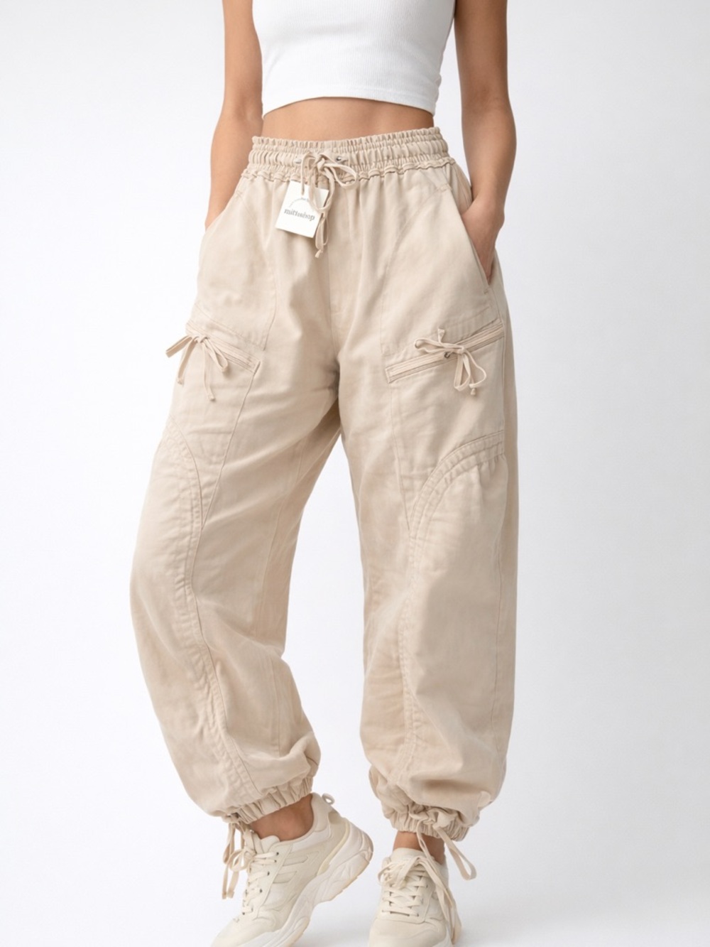 mittoshop Neutral Beige Cargo Jogger Pants